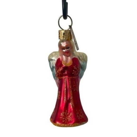Christopher Radko Prayers & Protection Mouth Blown Glass Angel Ornament Red